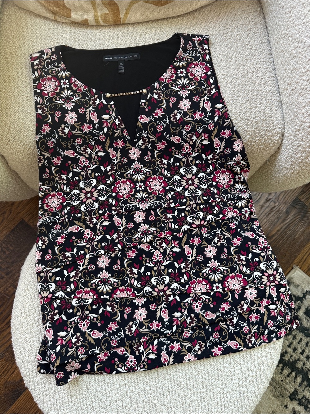White House Black Market Black Floral Sleeveless Top - Pink & Cream Pattern (XL)